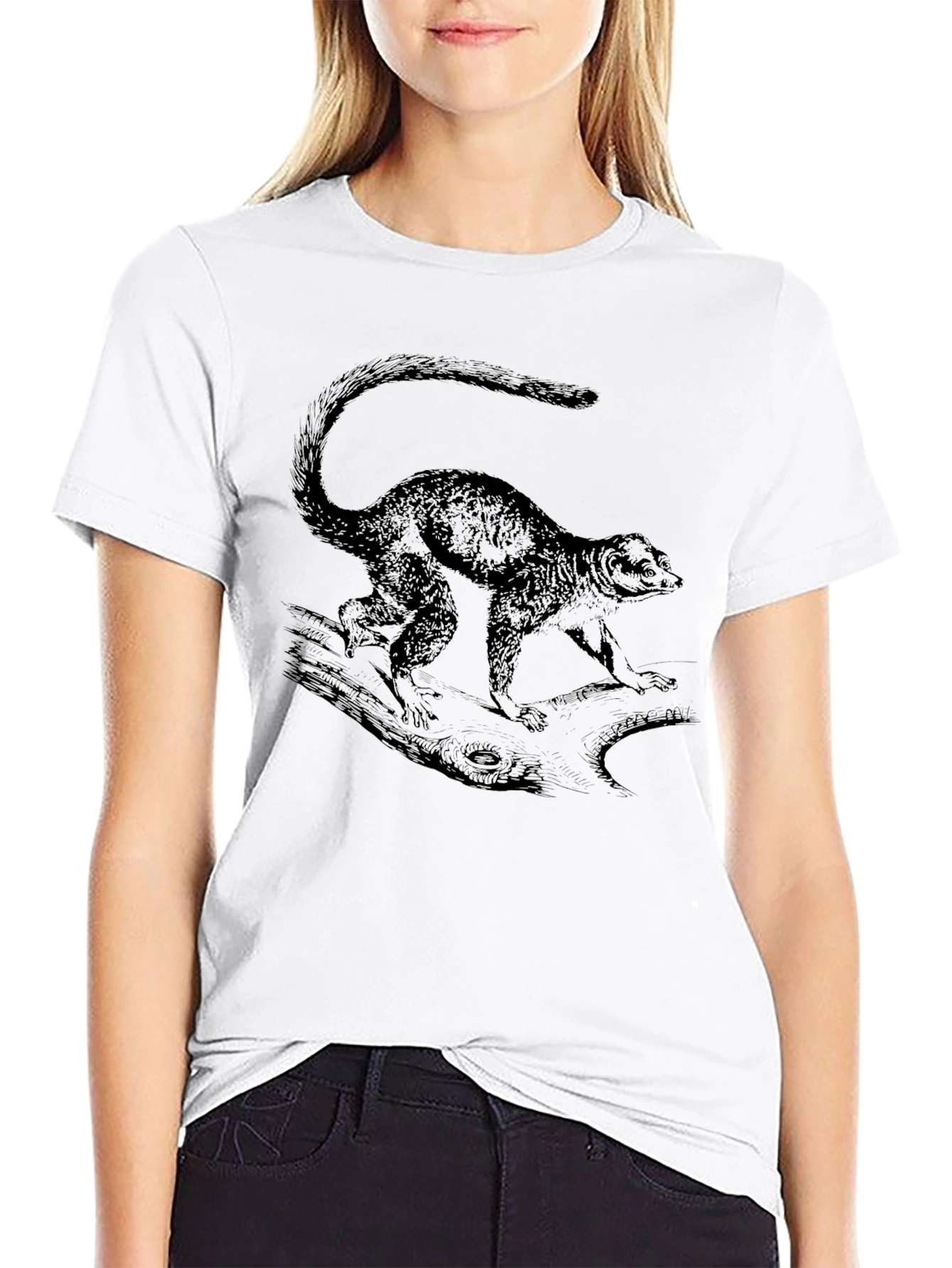 Lemur Graphic Print Mens Black T-Shirt
