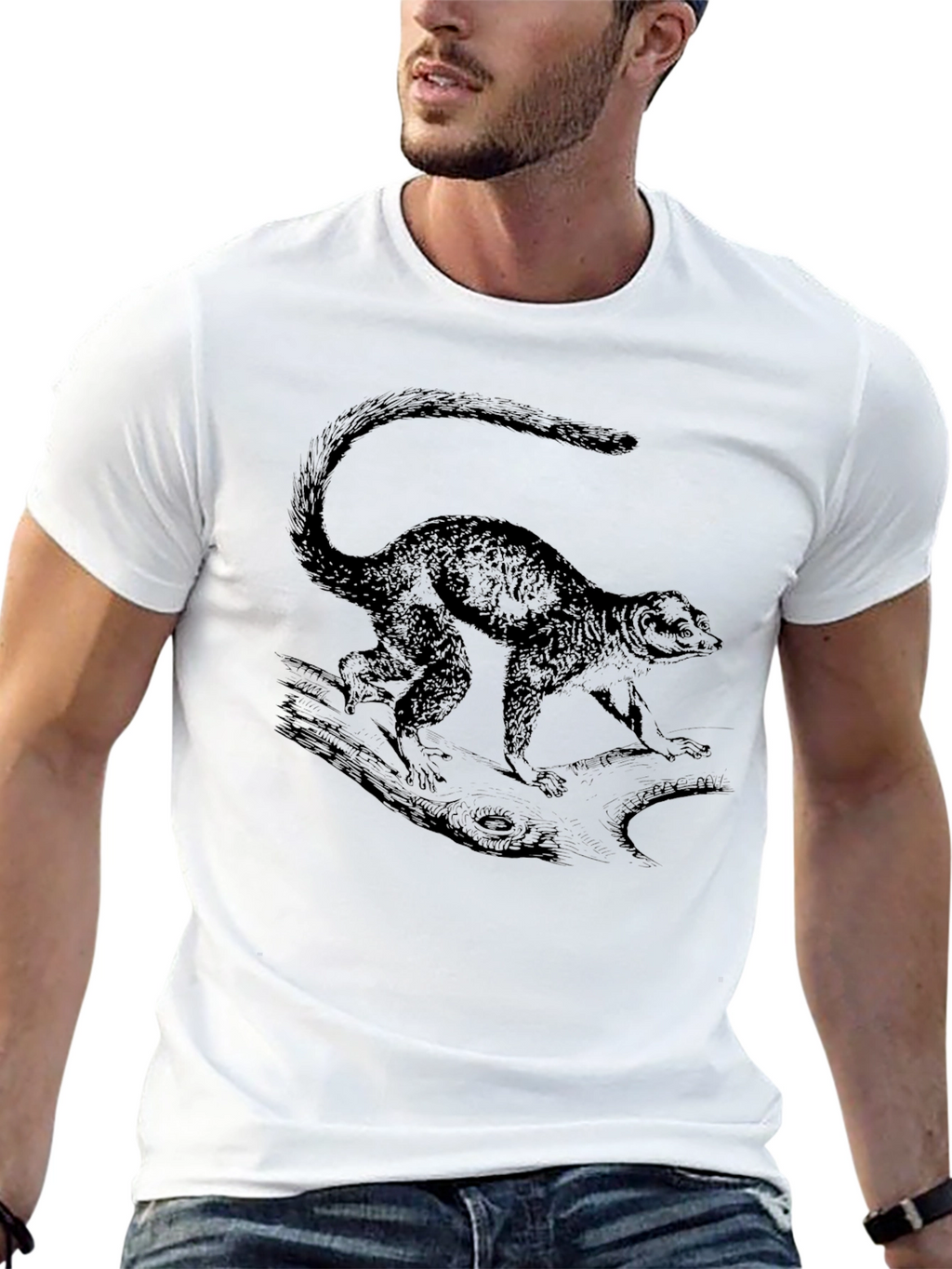 Lemur Graphic Print Mens Black T-Shirt