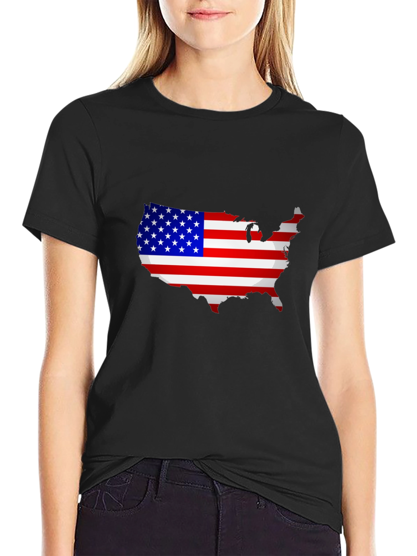 USA Flag Map Graphic T-Shirt Patriotic Pride