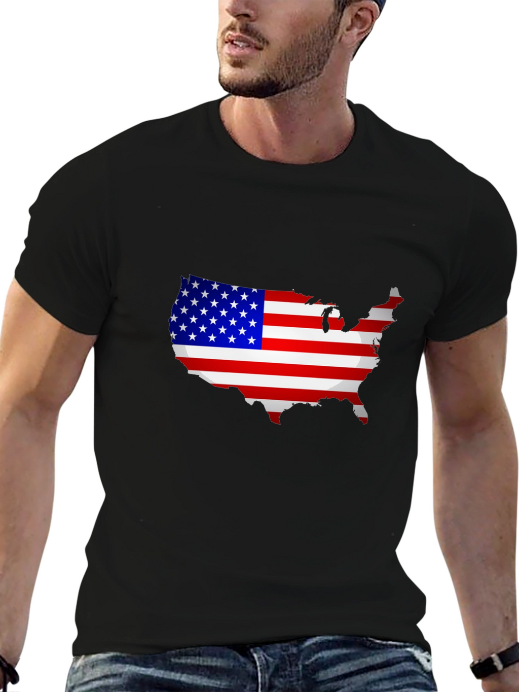 USA Flag Map Graphic T-Shirt Patriotic Pride