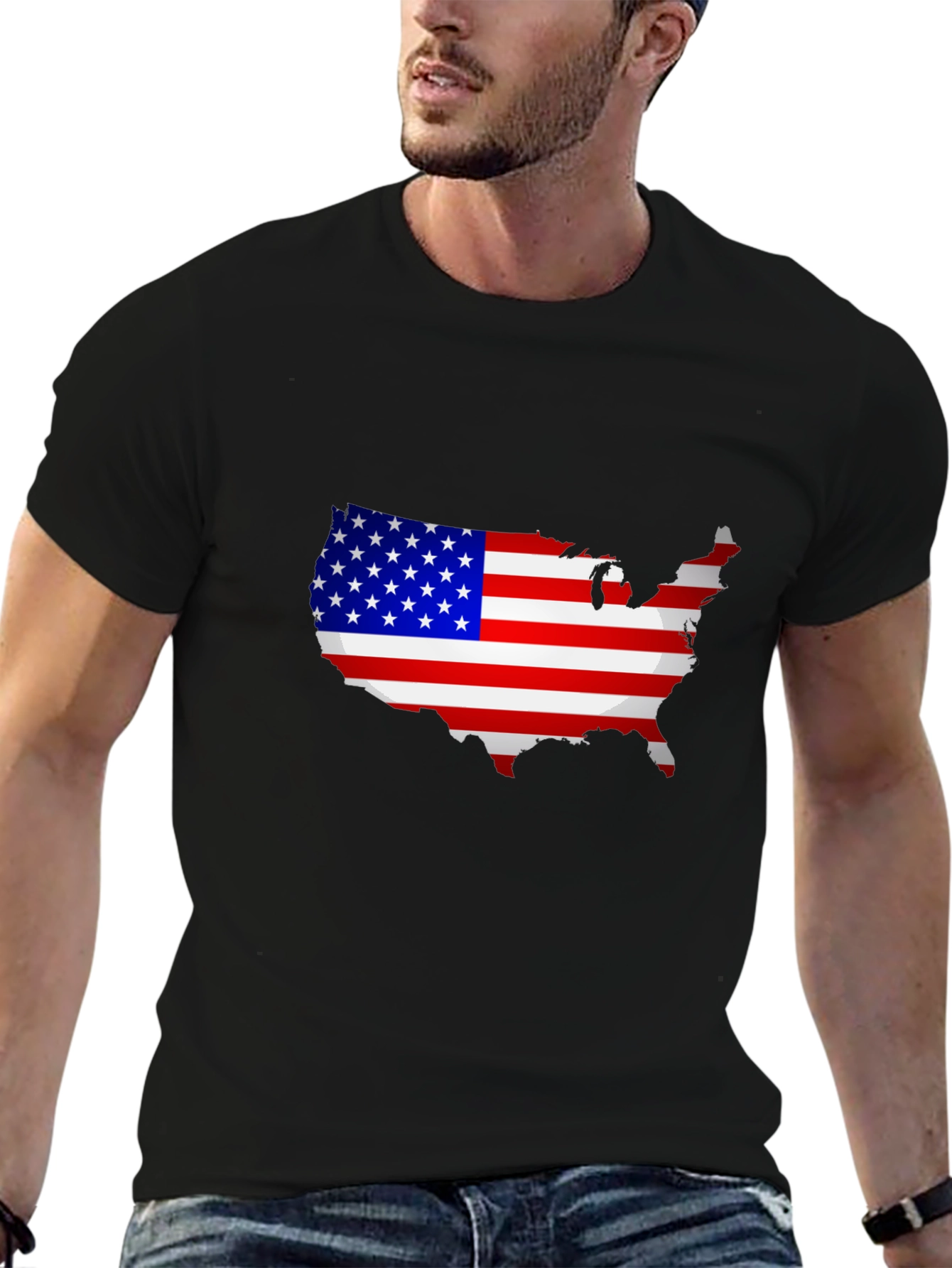 USA Flag Map Graphic T-Shirt Patriotic Pride