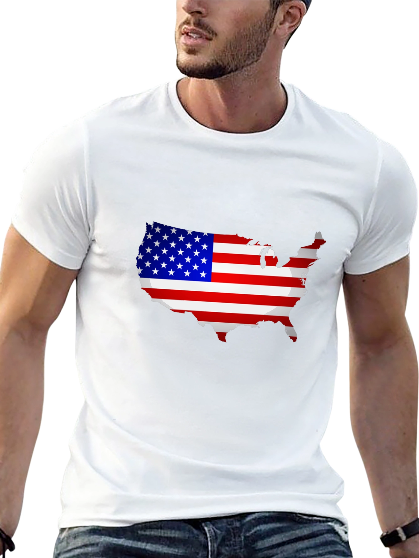 USA Flag Map Graphic T-Shirt Patriotic Pride
