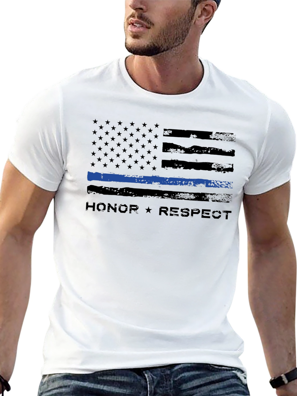 Honor Respect Thin Blue Line Flag T-Shirt
