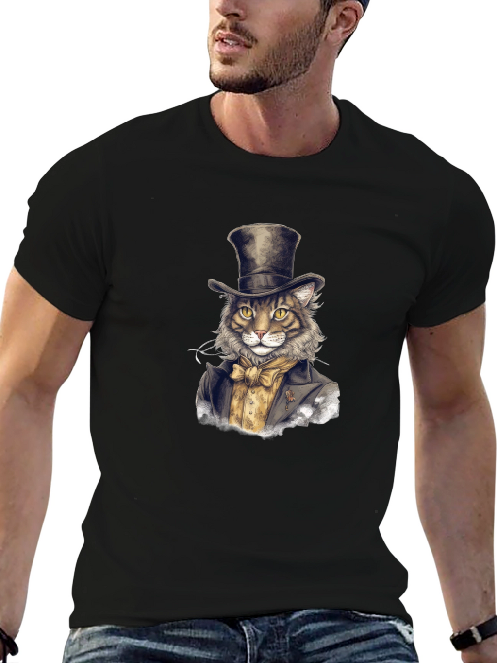 Dapper Cat Top Hat Graphic Tee - Black