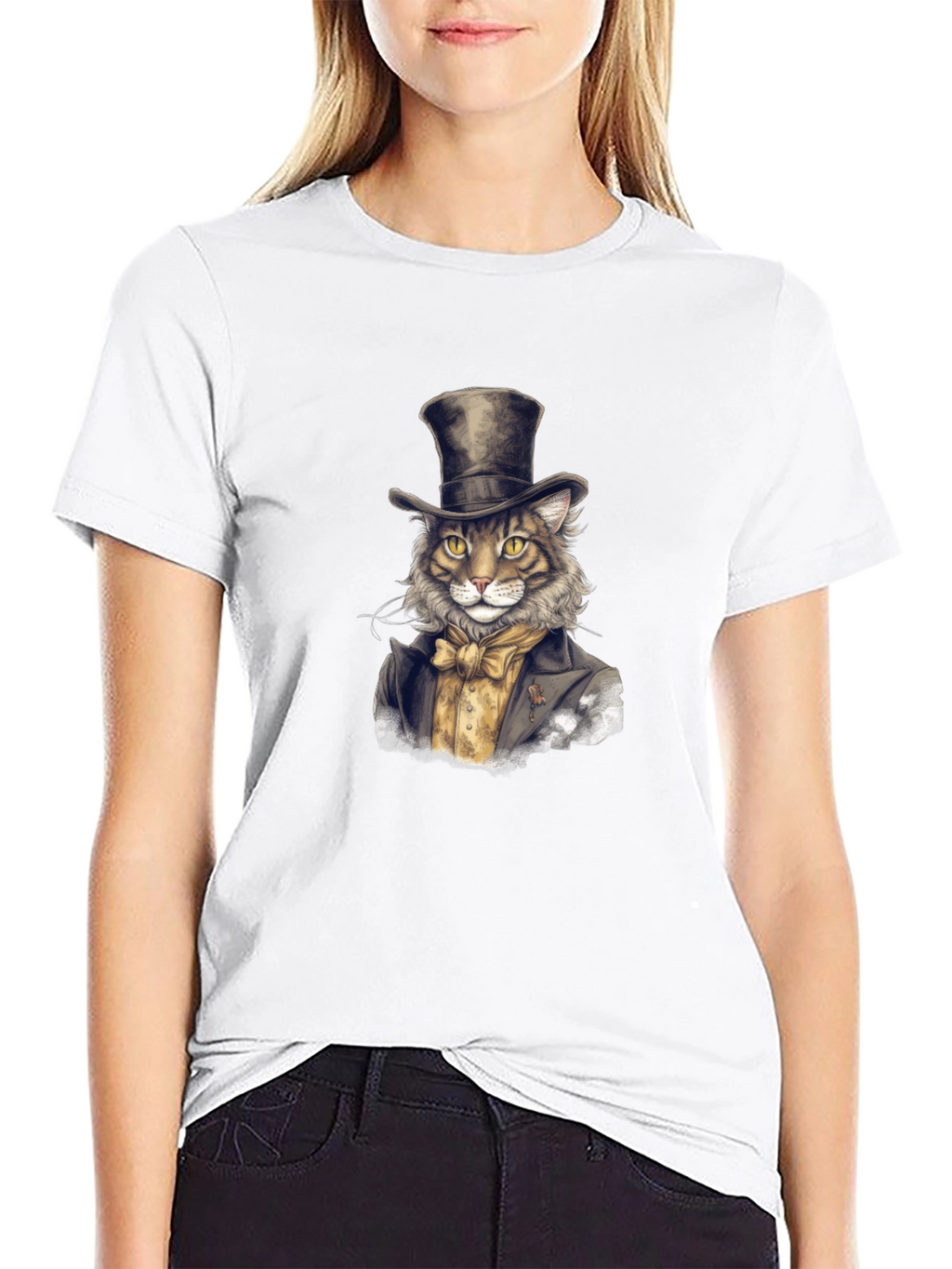 Dapper Cat Top Hat Graphic Tee - Black