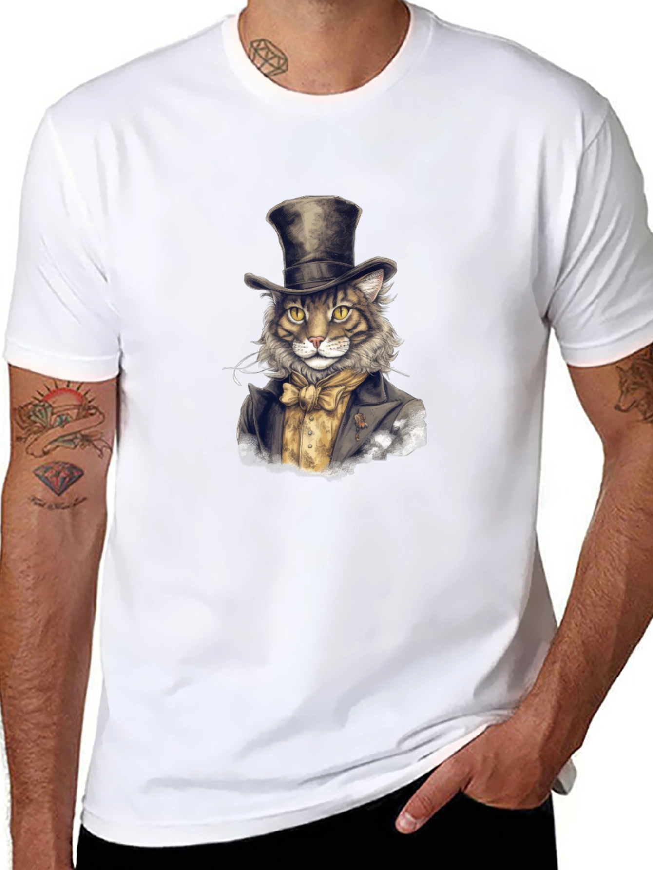 Dapper Cat Top Hat Graphic Tee - Black