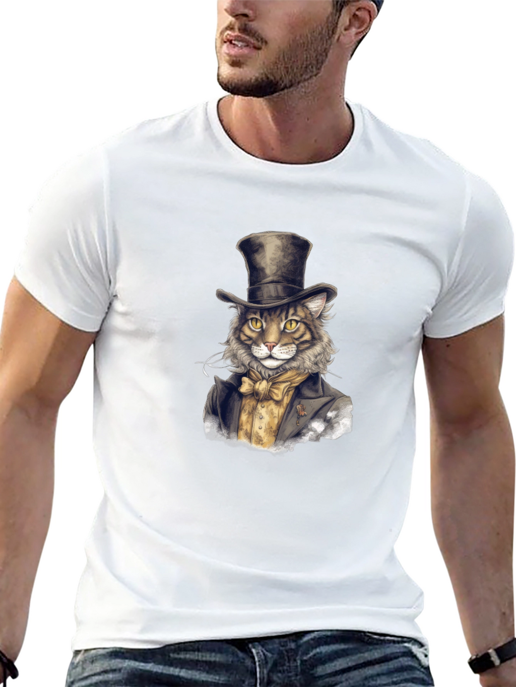 Dapper Cat Top Hat Graphic Tee - Black
