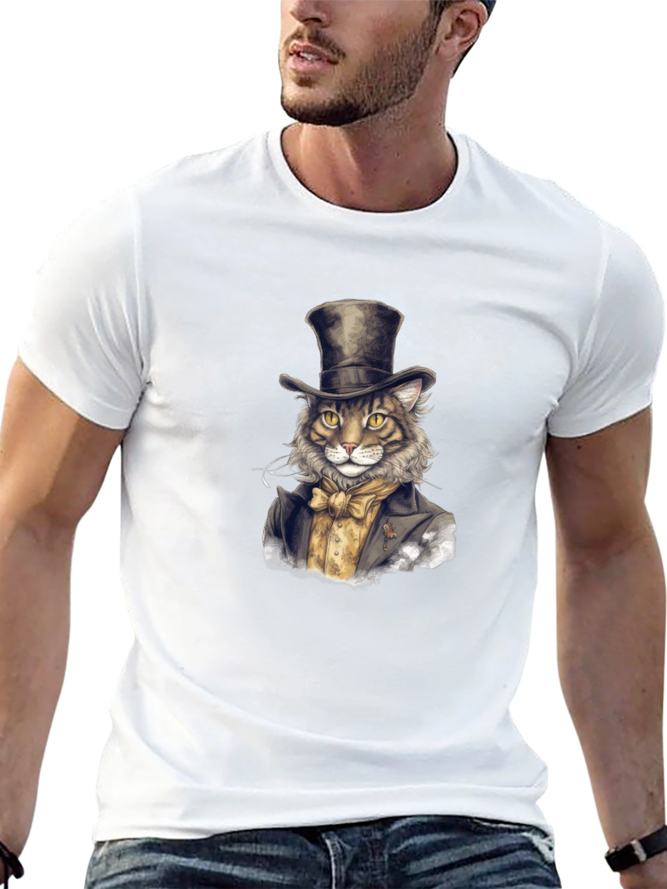 Dapper Cat Top Hat Graphic Tee - Black