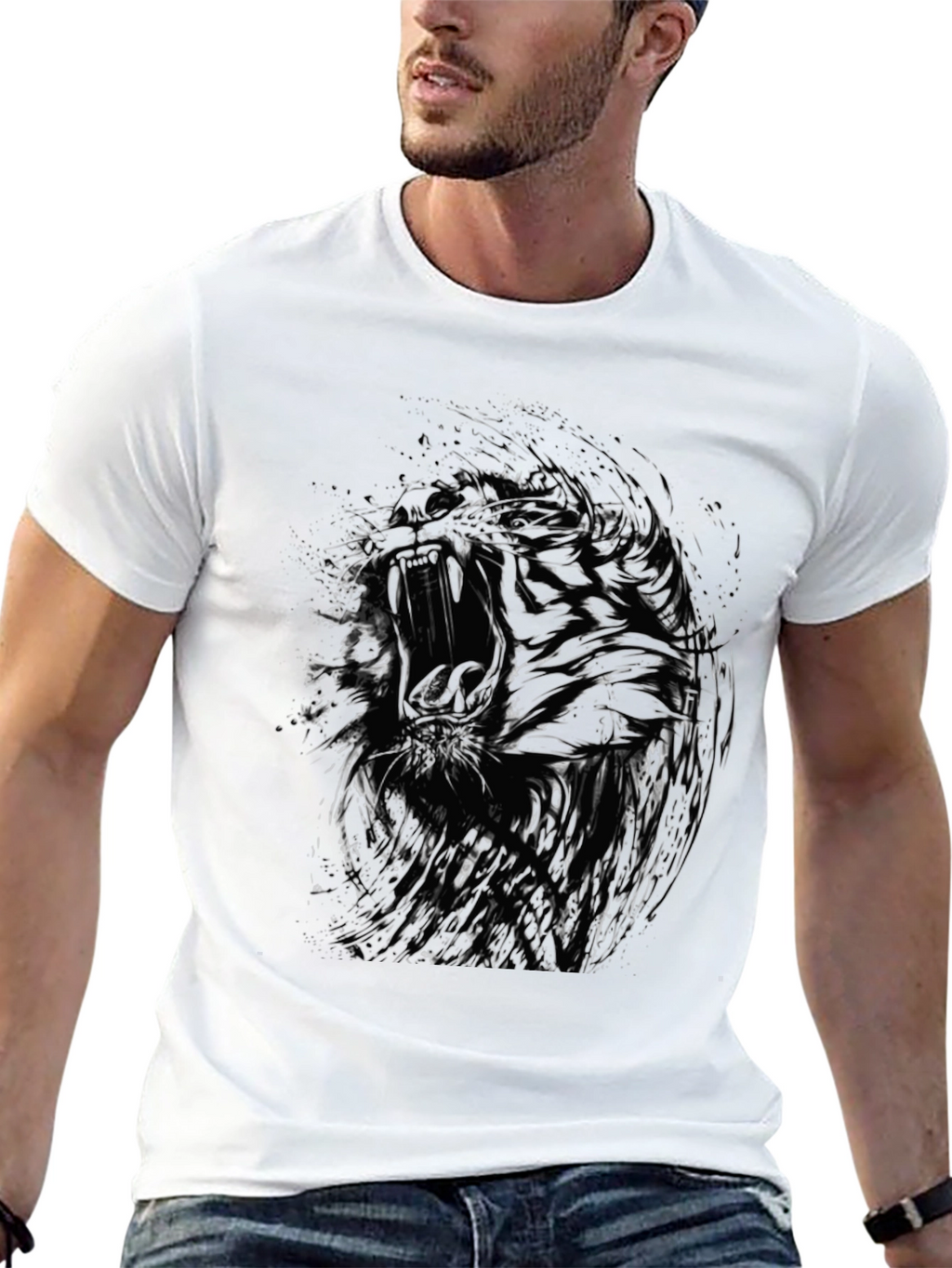 Abstract Tiger Graphic Black T-Shirt