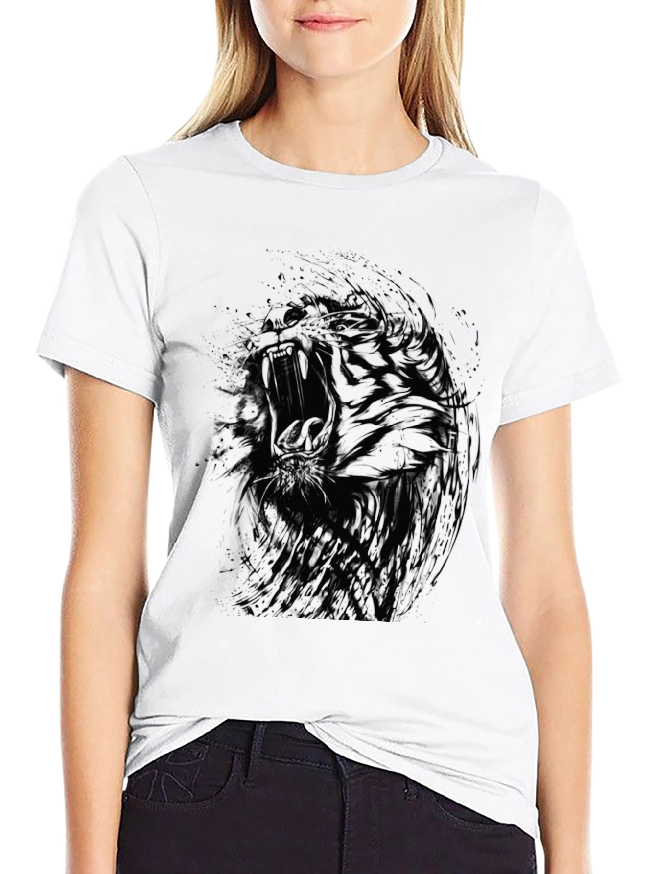 Abstract Tiger Graphic Black T-Shirt