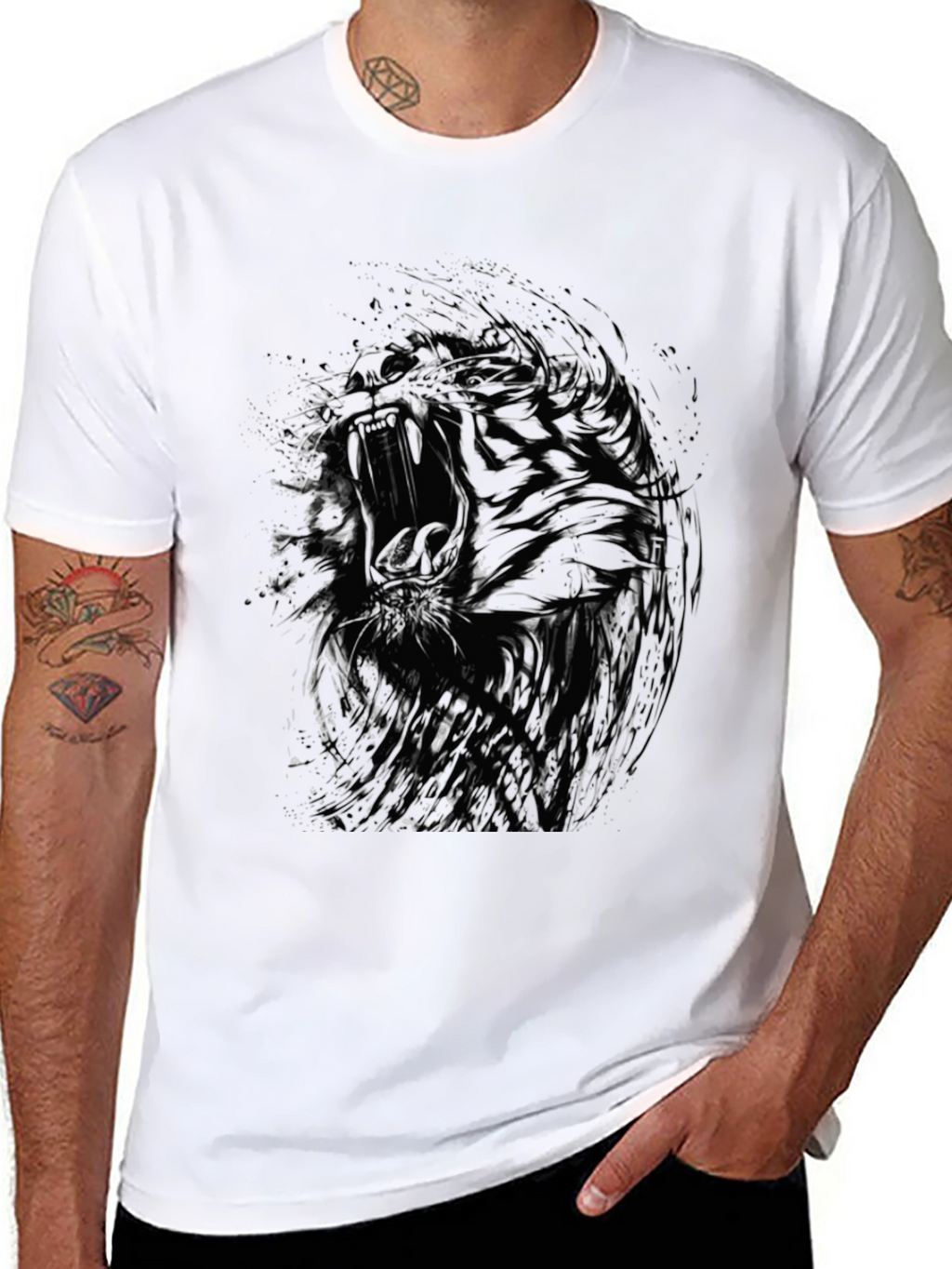 Abstract Tiger Graphic Black T-Shirt