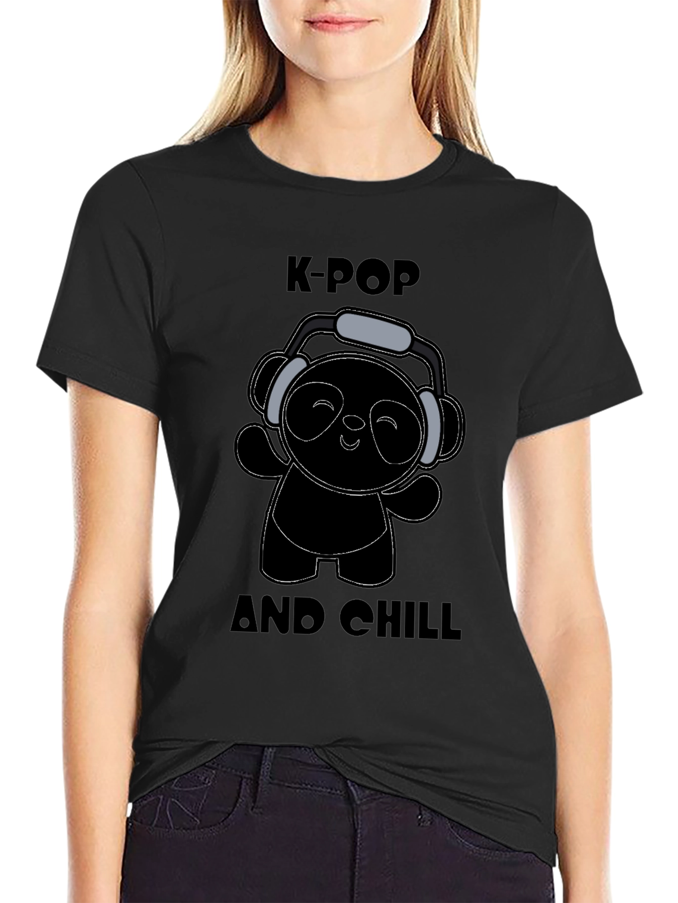 K-Pop and Chill Black Graphic T-Shirt