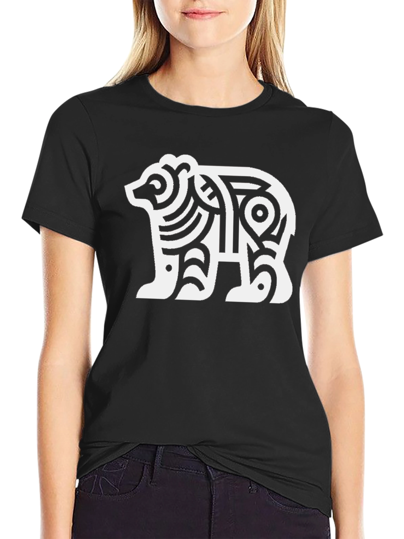 Tribal Bear Graphic T-Shirt - Black