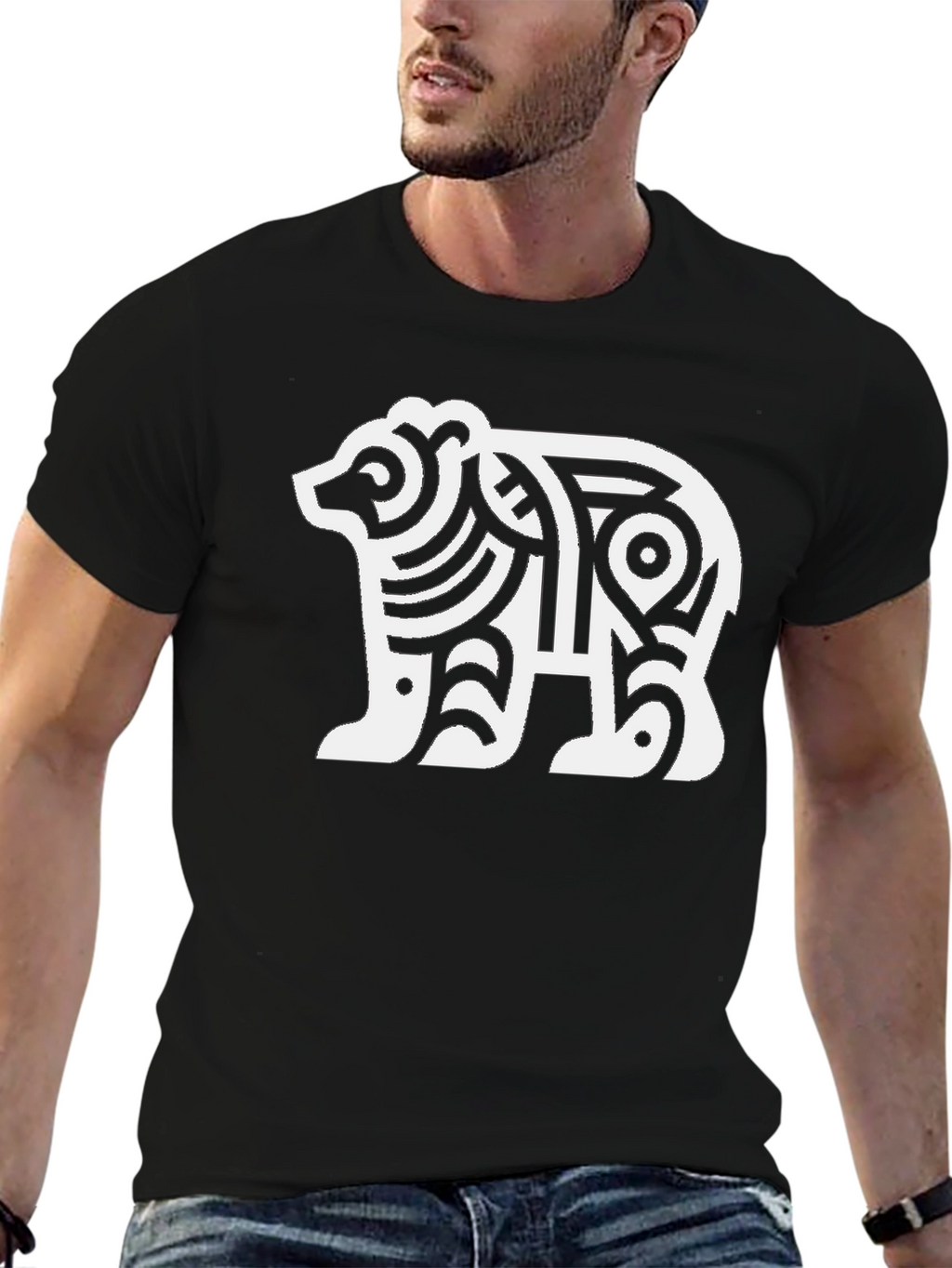 Tribal Bear Graphic T-Shirt - Black