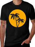Tropical Palm Tree Sunset Graphic Tee - Black