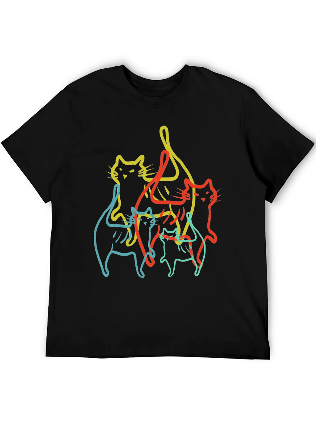 Abstract Cat Line Art Black T-Shirt