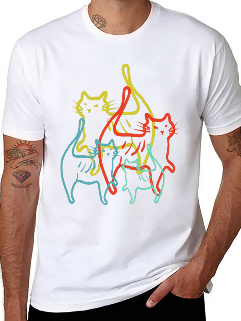 Abstract Cat Line Art Black T-Shirt