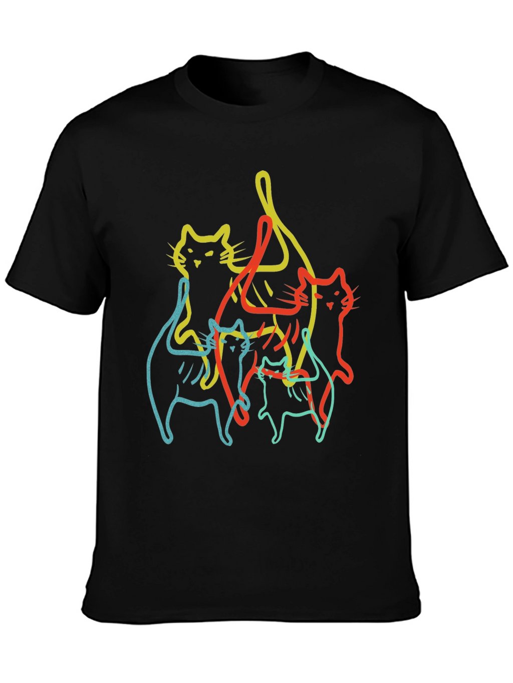 Abstract Cat Line Art Black T-Shirt