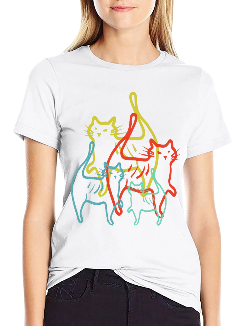 Abstract Cat Line Art Black T-Shirt