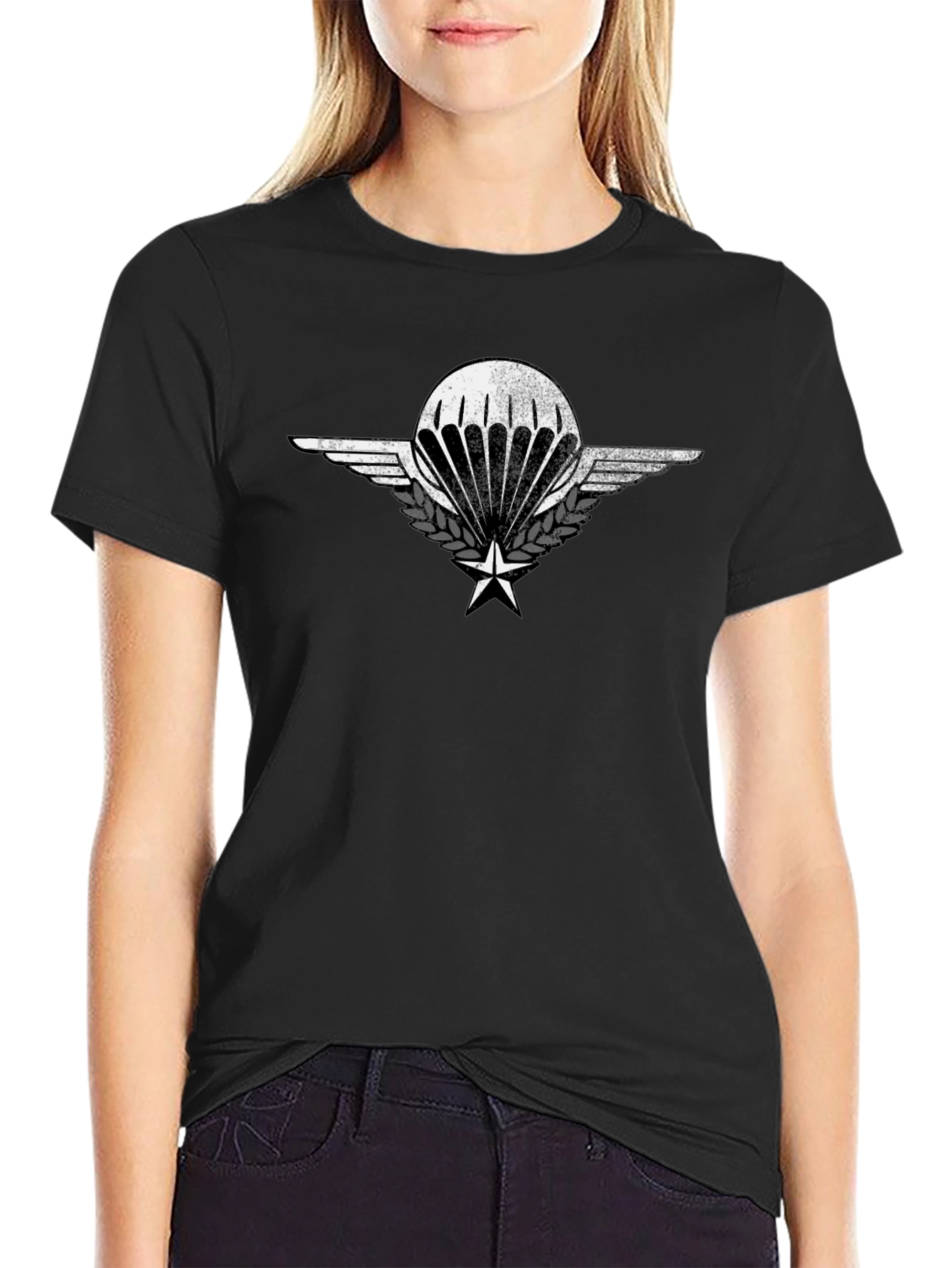 Paratrooper Emblem Black T-Shirt - Vintage Design