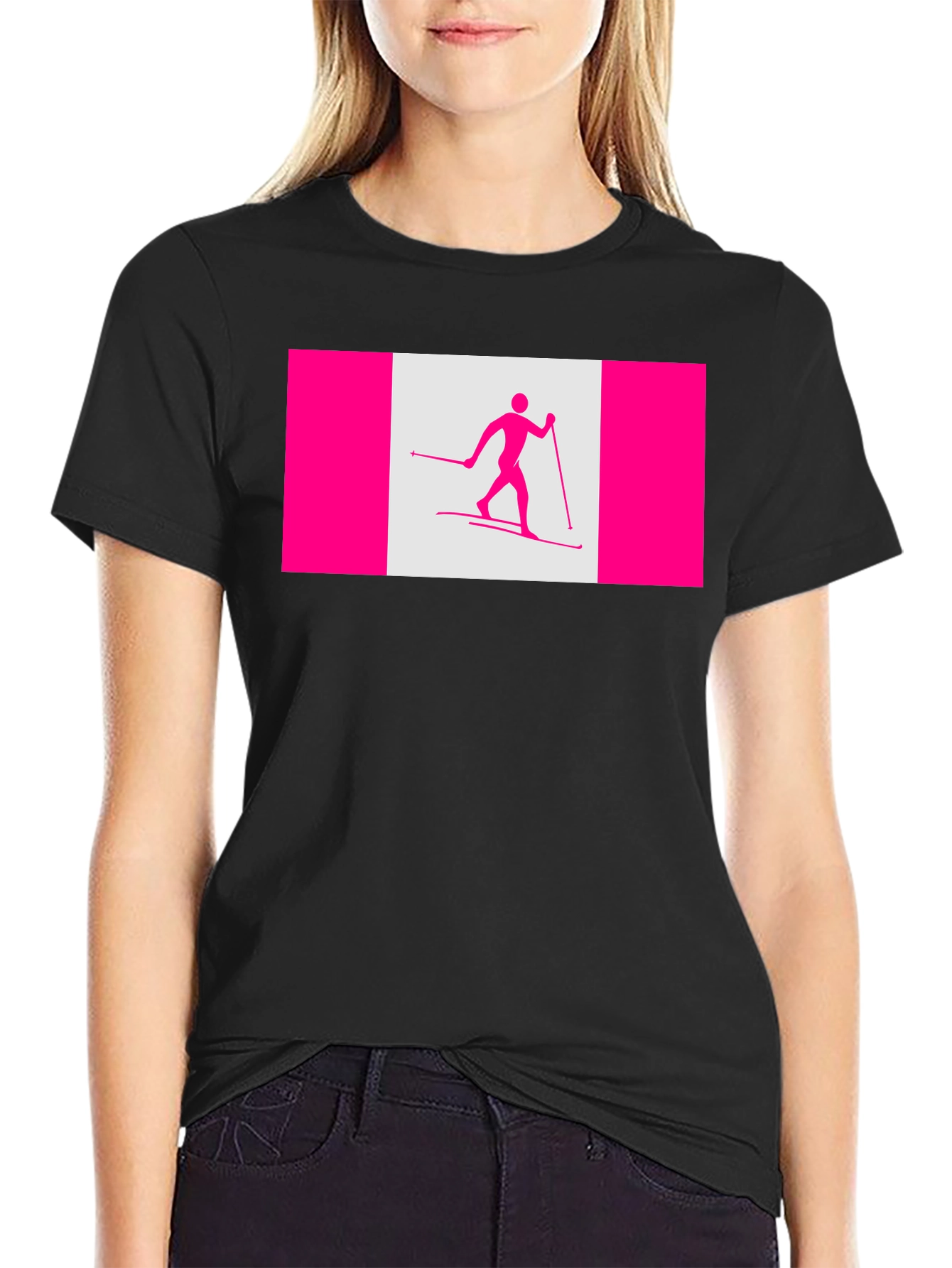 Cross Country Skiing Canada Flag Style T-Shirt