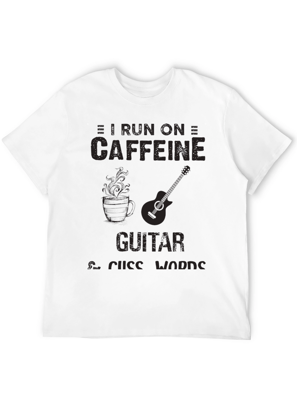 Caffeine Guitar & Cuss Words Black T-Shirt