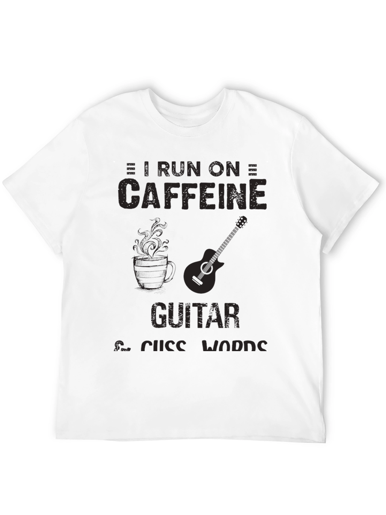 Caffeine Guitar & Cuss Words Black T-Shirt