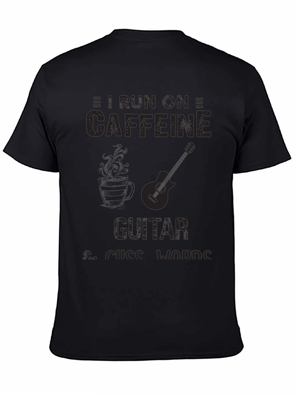 Caffeine Guitar & Cuss Words Black T-Shirt