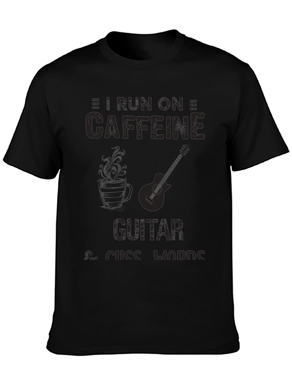 Caffeine Guitar & Cuss Words Black T-Shirt