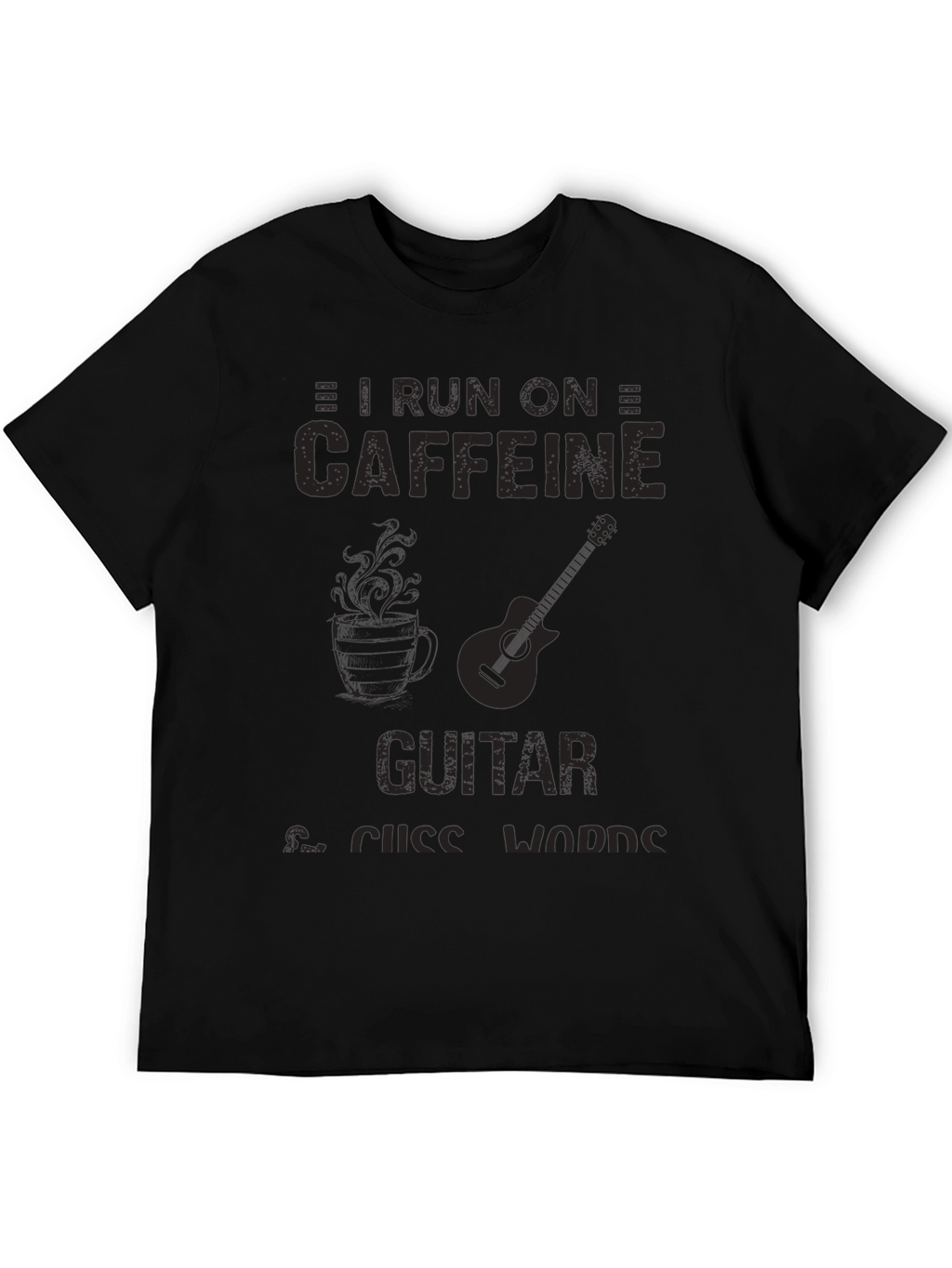Caffeine Guitar & Cuss Words Black T-Shirt