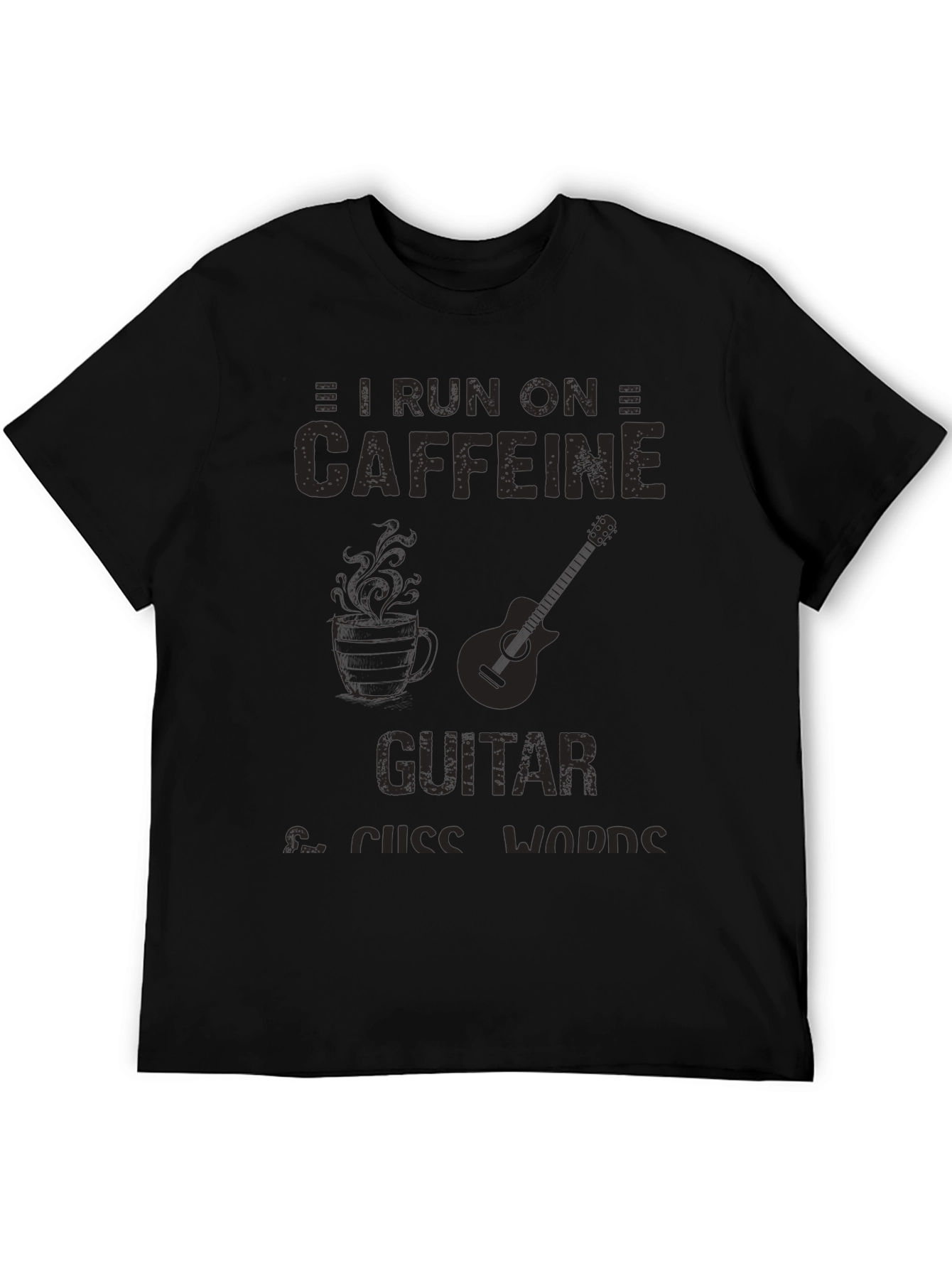 Caffeine Guitar & Cuss Words Black T-Shirt