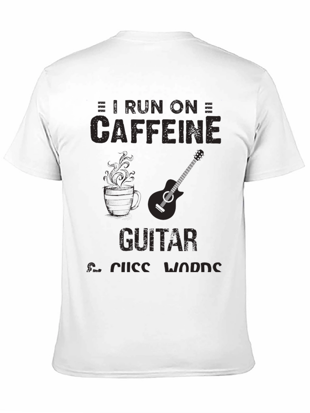 Caffeine Guitar & Cuss Words Black T-Shirt