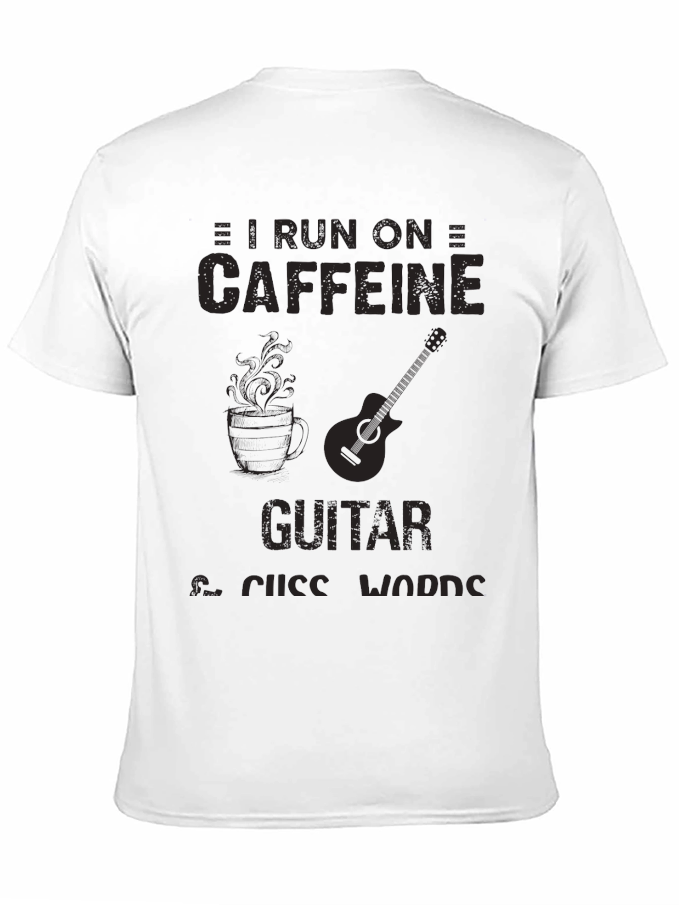 Caffeine Guitar & Cuss Words Black T-Shirt