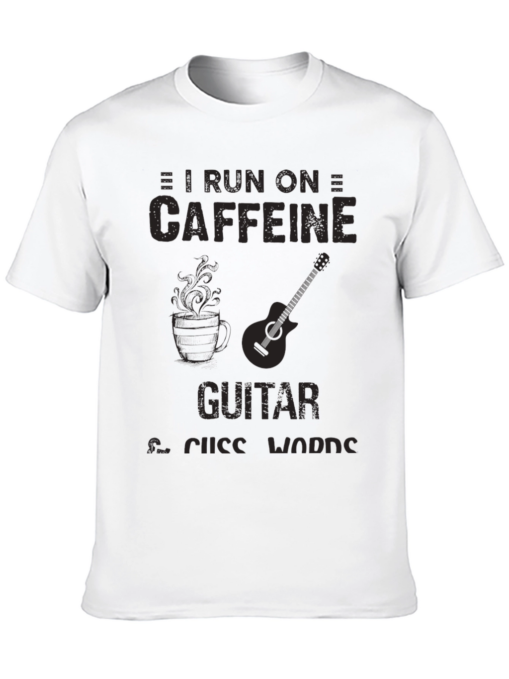 Caffeine Guitar & Cuss Words Black T-Shirt