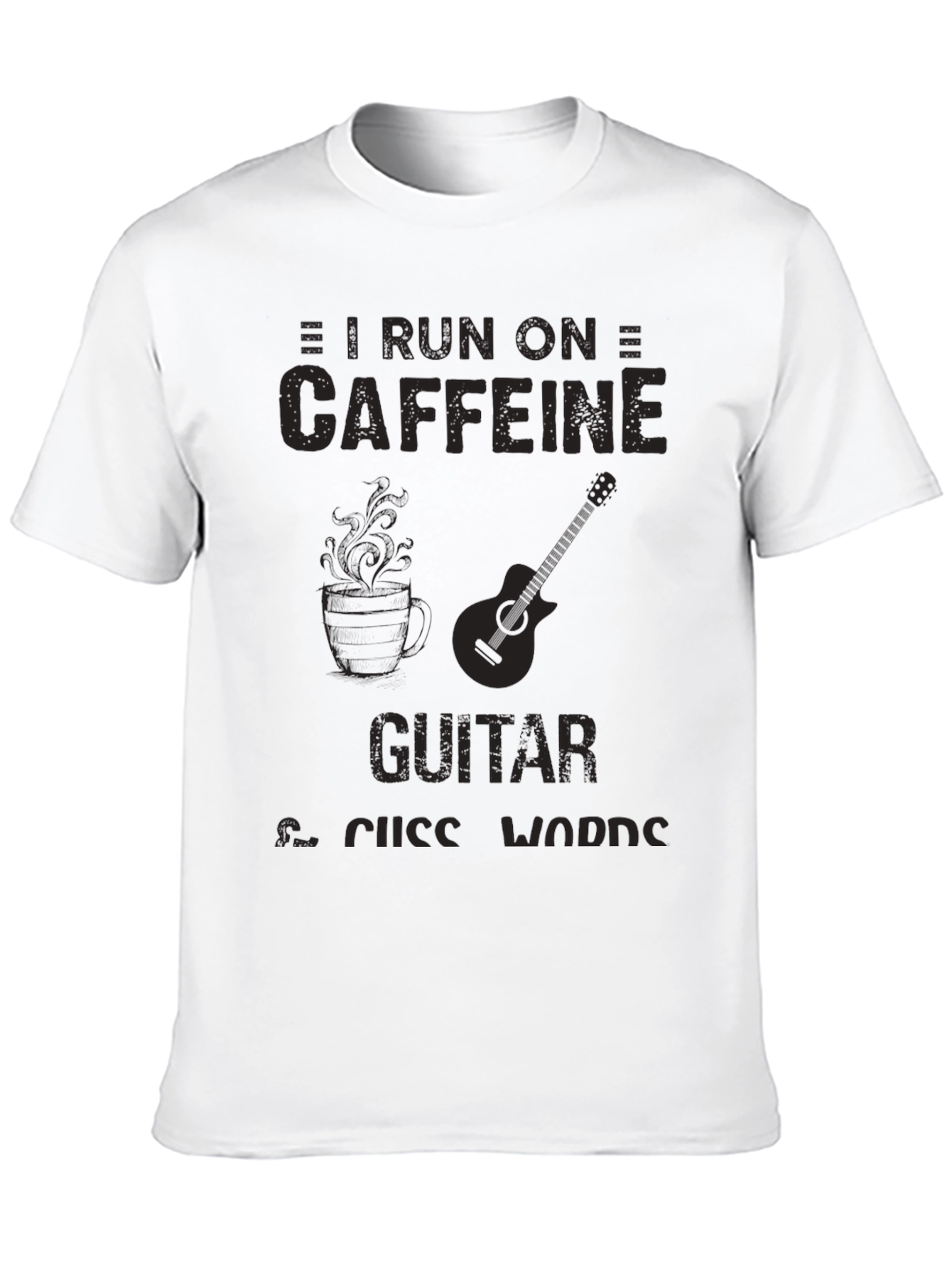 Caffeine Guitar & Cuss Words Black T-Shirt