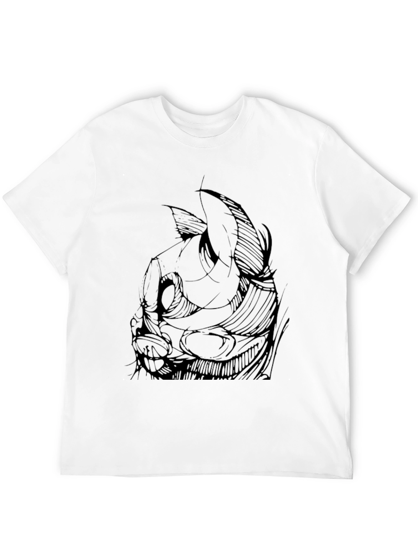Mens Black Graphic Tee - Abstract Cat Design