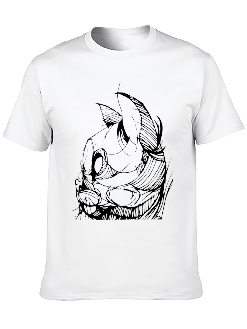 Mens Black Graphic Tee - Abstract Cat Design