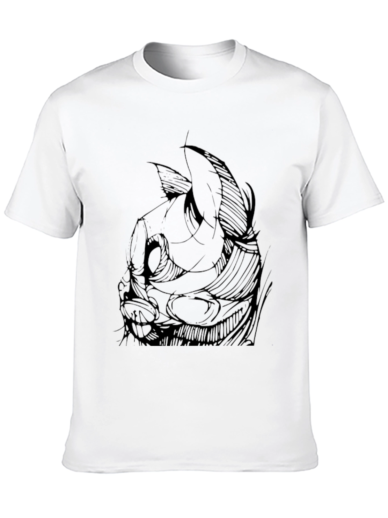 Mens Black Graphic Tee - Abstract Cat Design