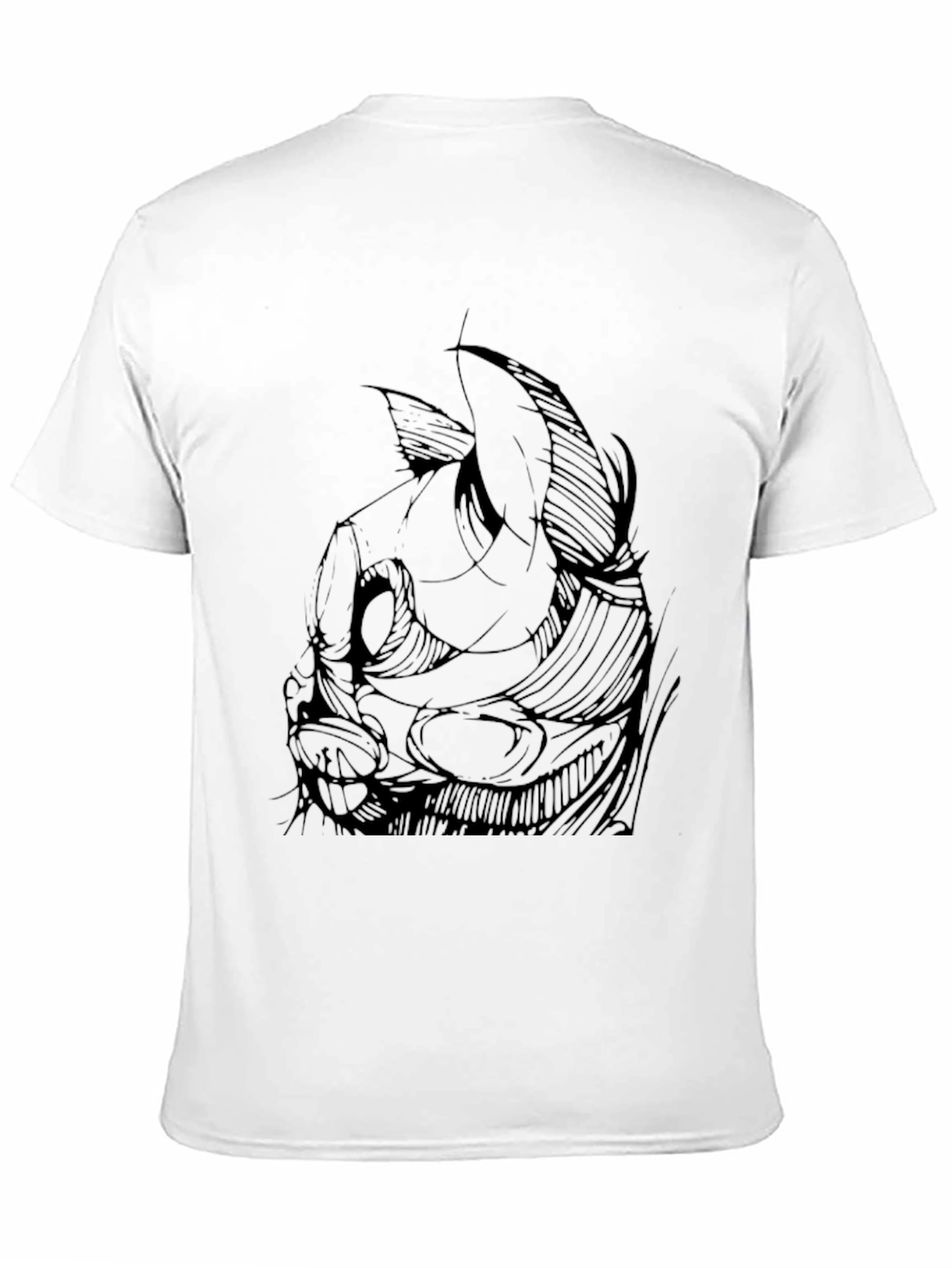 Mens Black Graphic Tee - Abstract Cat Design