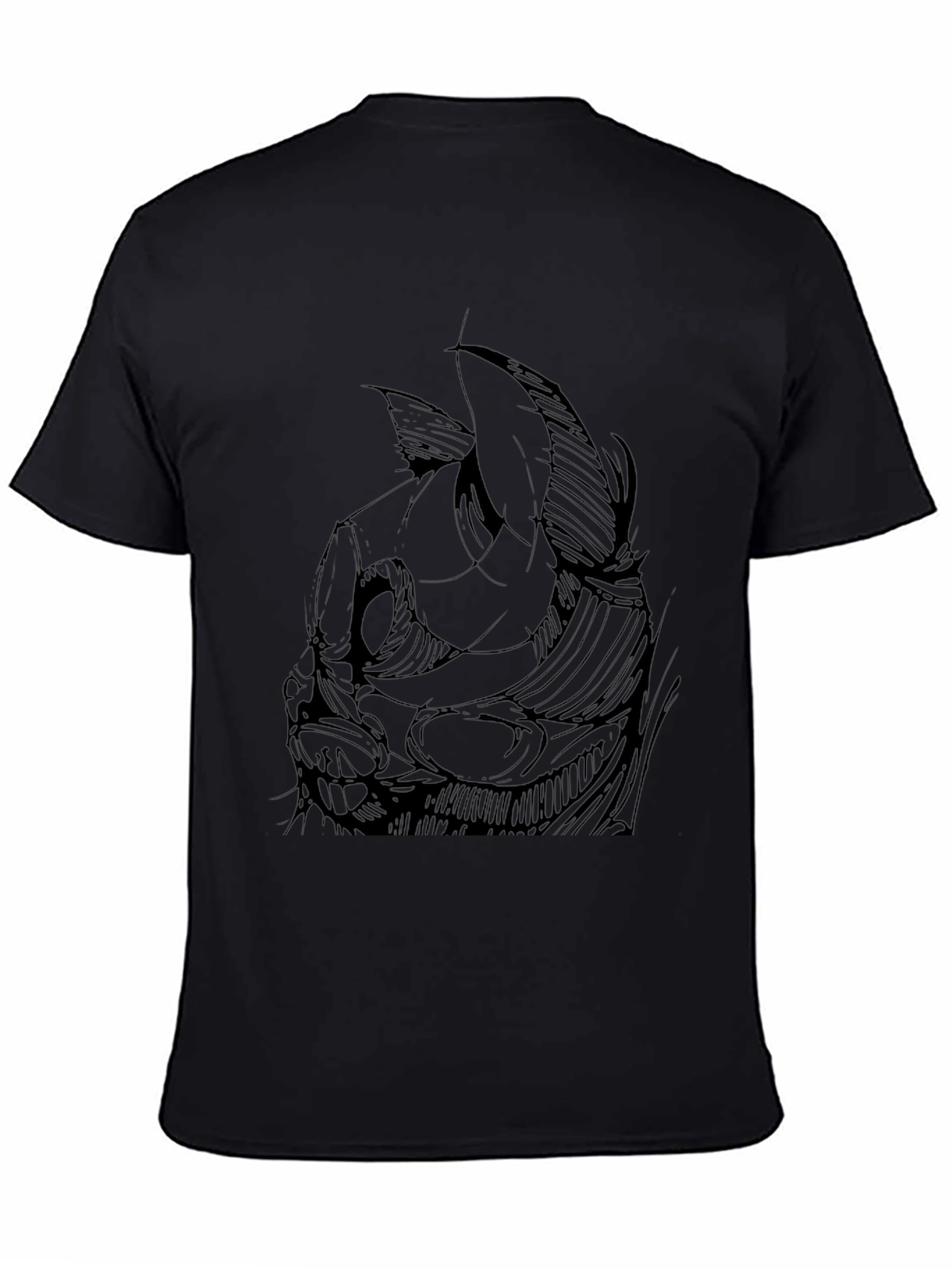 Mens Black Graphic Tee - Abstract Cat Design