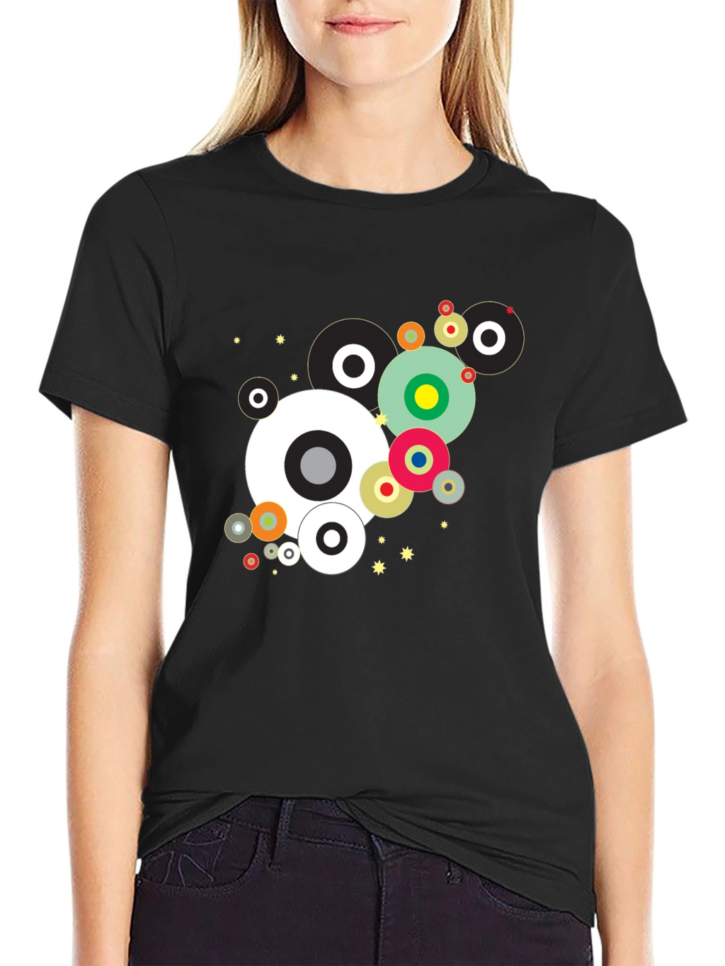 Modern Geometric Circles Black Graphic Tee