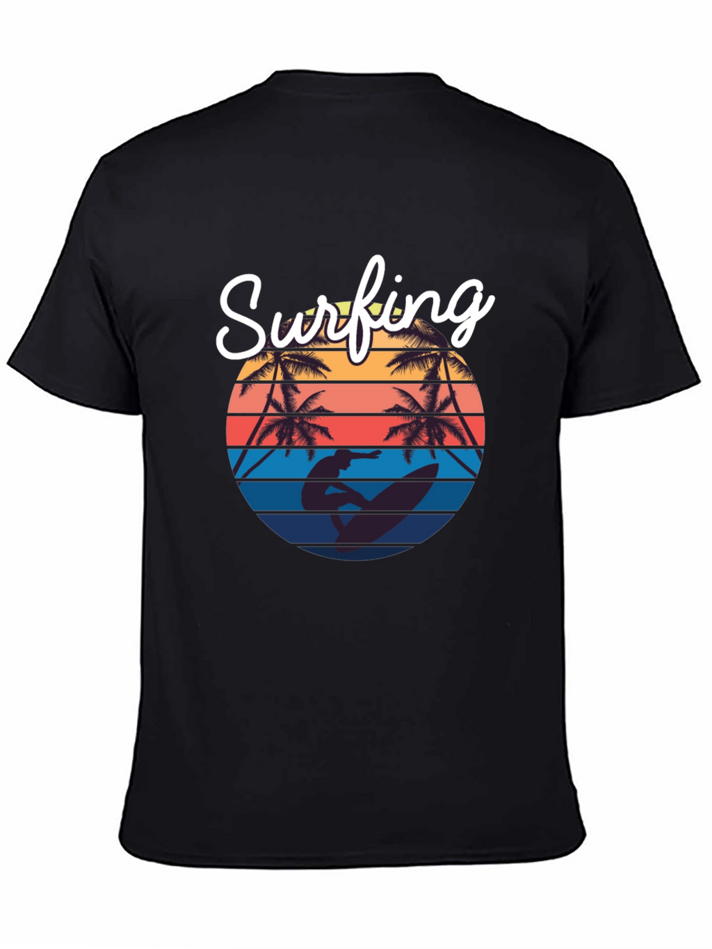 Retro Surfing T-Shirt: Sunset Palm Tree Design