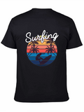 Retro Surfing T-Shirt: Sunset Palm Tree Design