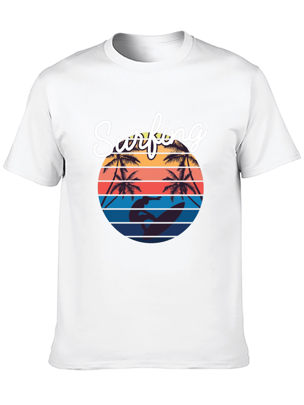 Retro Surfing T-Shirt: Sunset Palm Tree Design