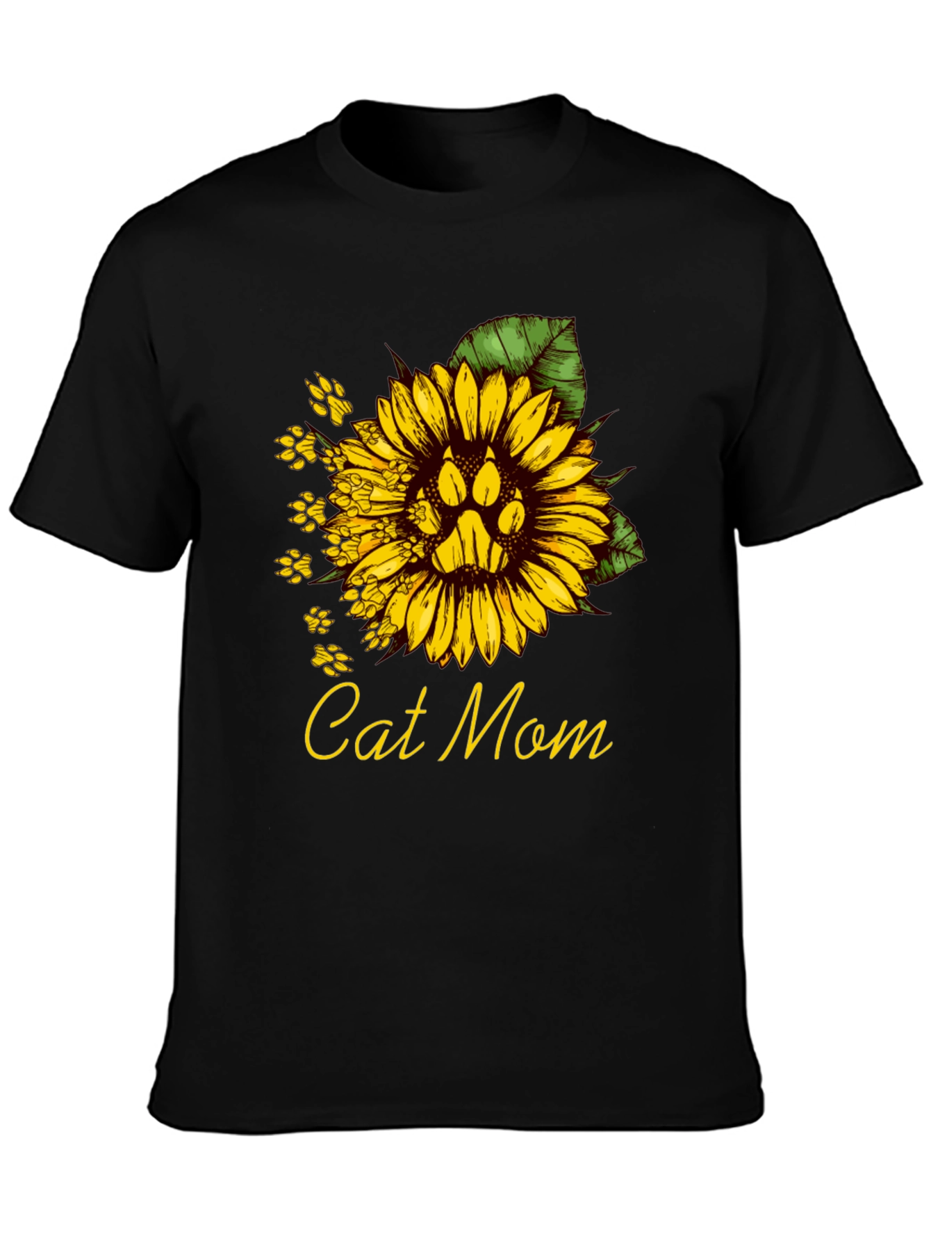Cat Mom Sunflower Paw Print T-Shirt
