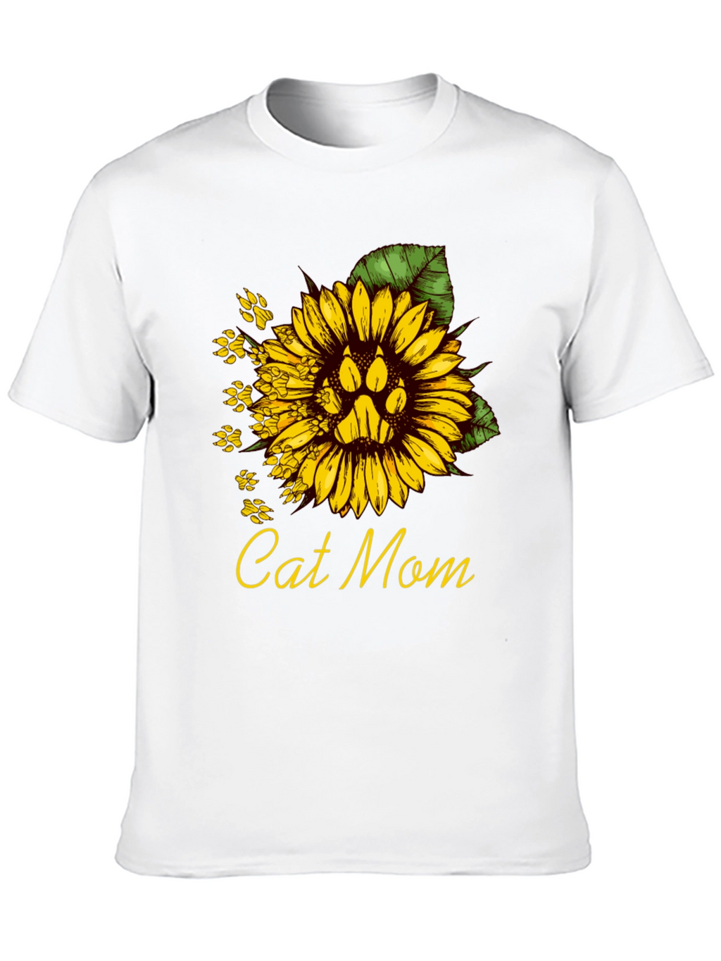 Cat Mom Sunflower Paw Print T-Shirt