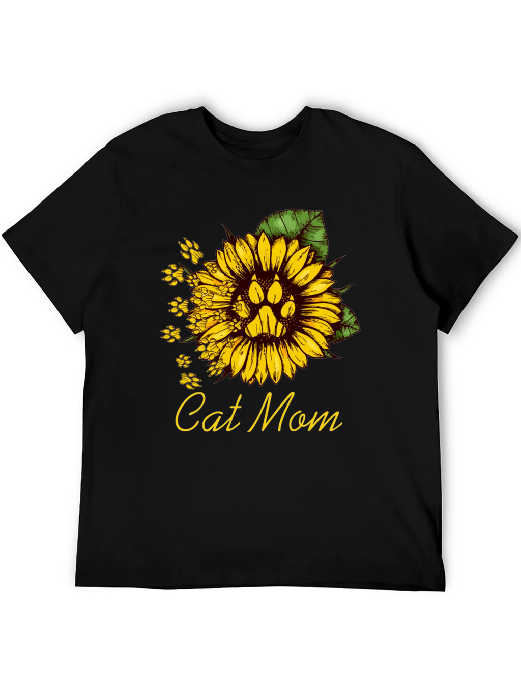 Cat Mom Sunflower Paw Print T-Shirt