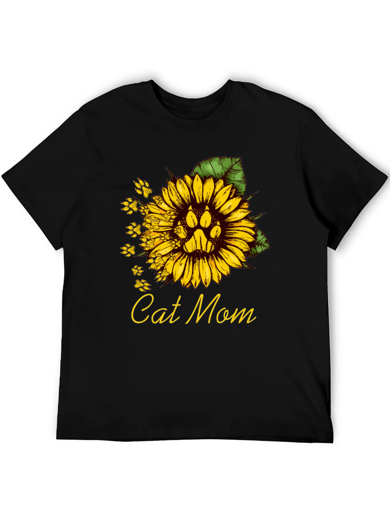 Cat Mom Sunflower Paw Print T-Shirt