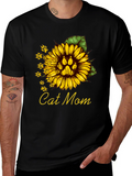 Cat Mom Sunflower Paw Print T-Shirt