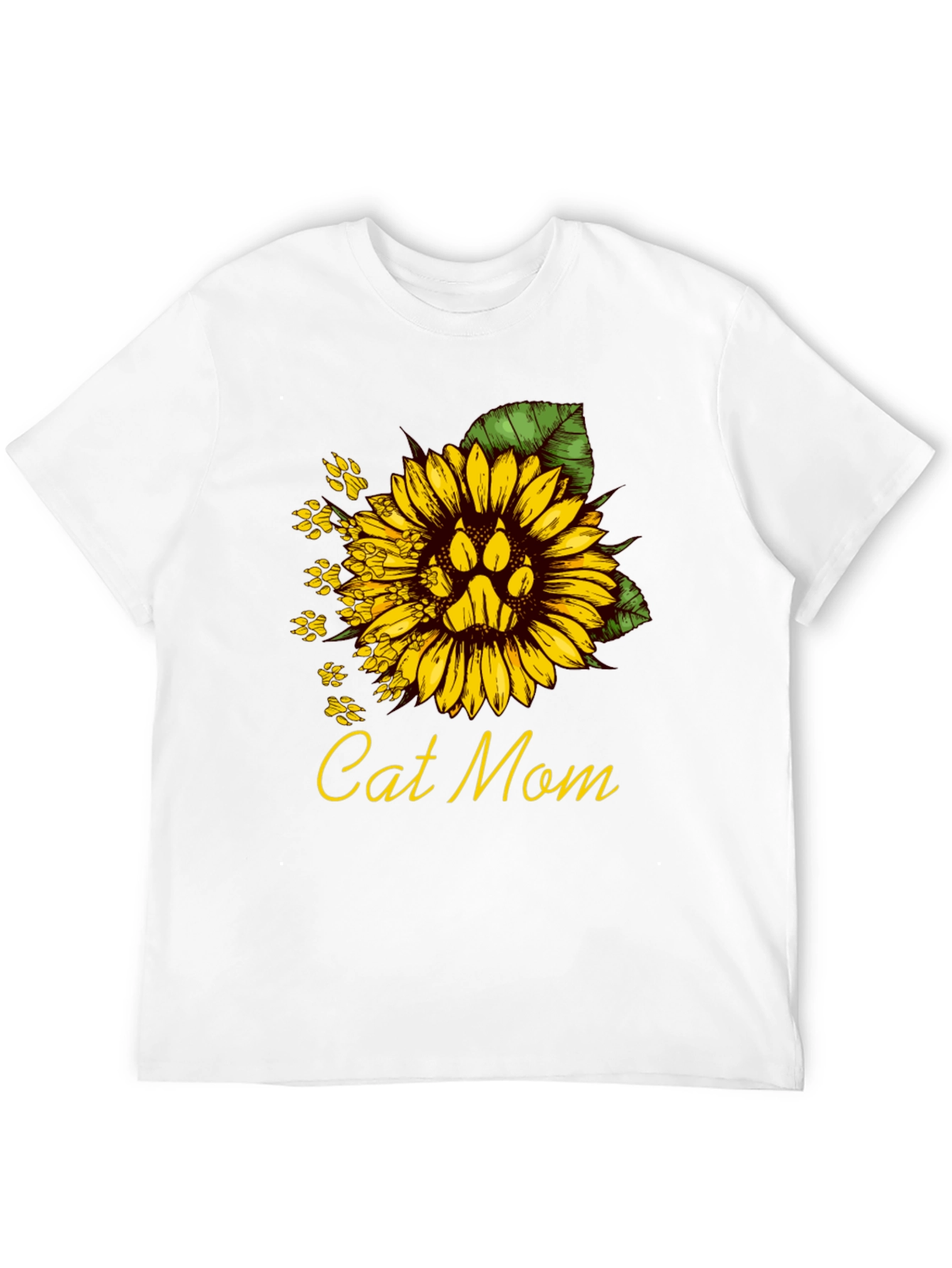 Cat Mom Sunflower Paw Print T-Shirt